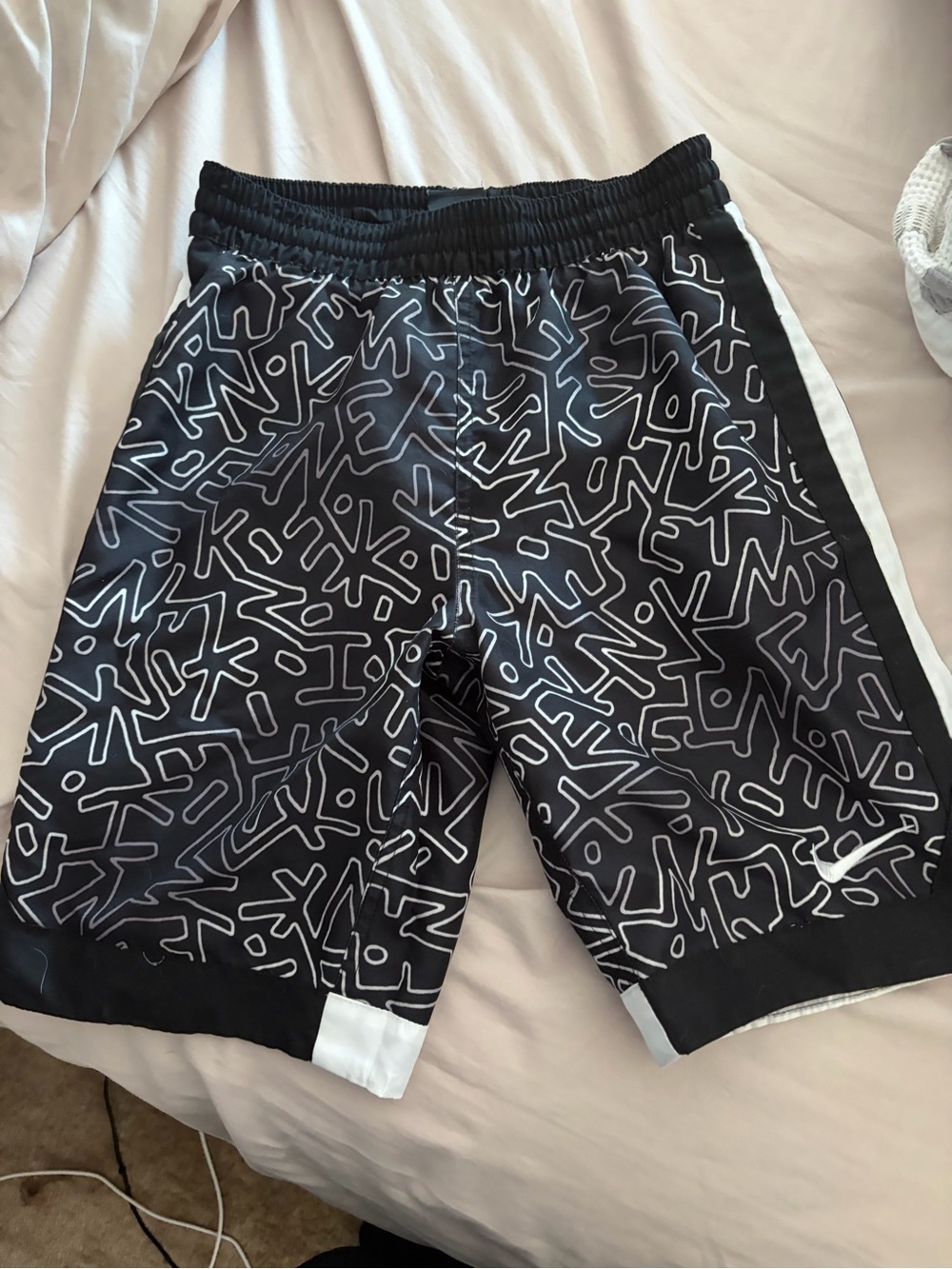 Nike Black Swim Trunks with White Abstract Print